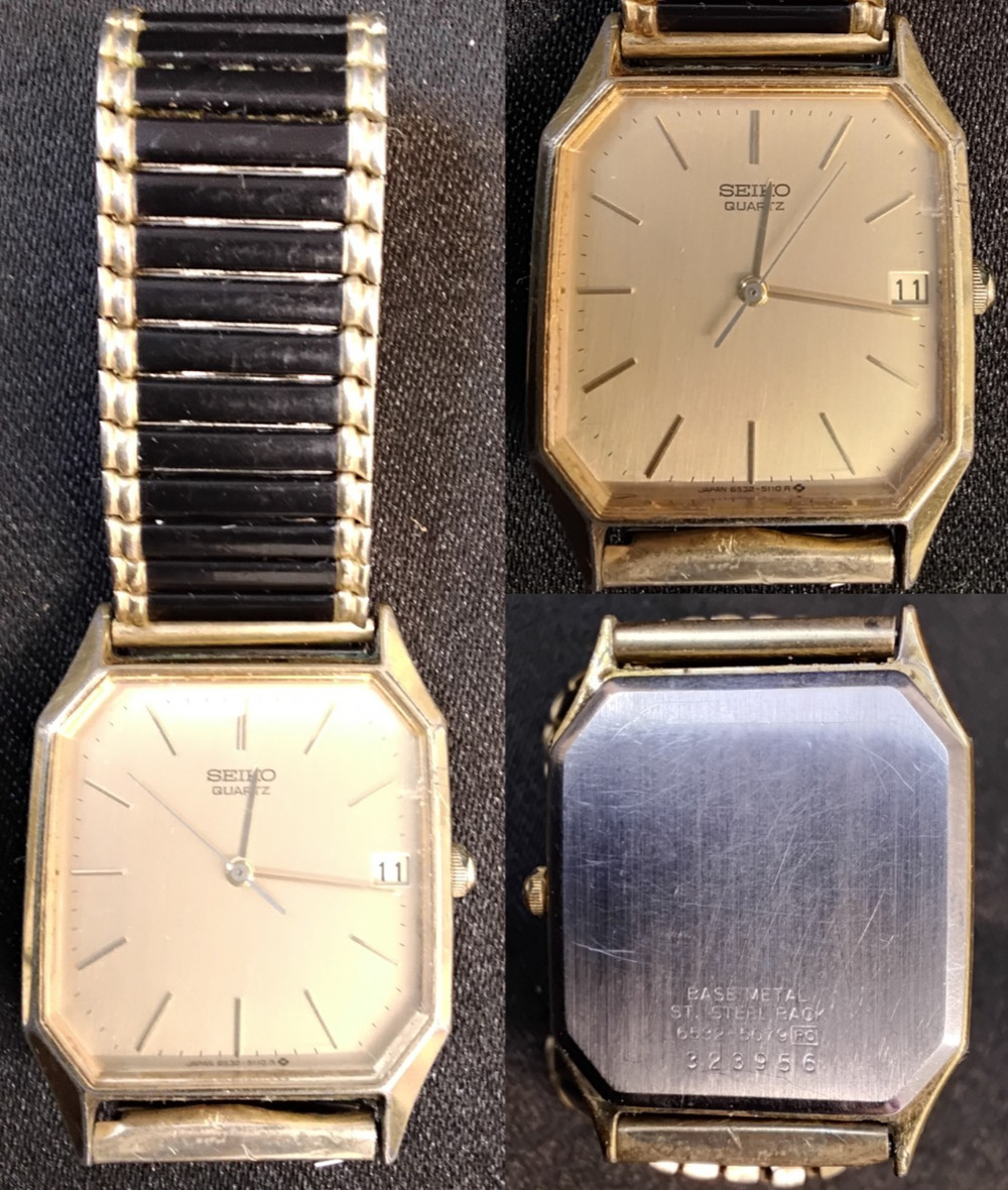 Seiko Women's Watch Stretch Band Black Gold Tone Square Vintage #Z5865